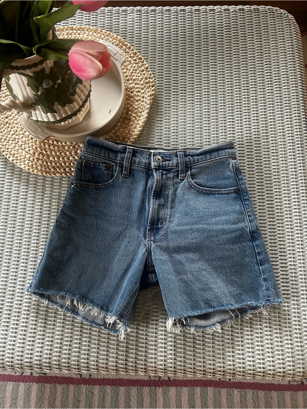 Abercrombie & Fitch Blue Denim Frayed Hem Shorts